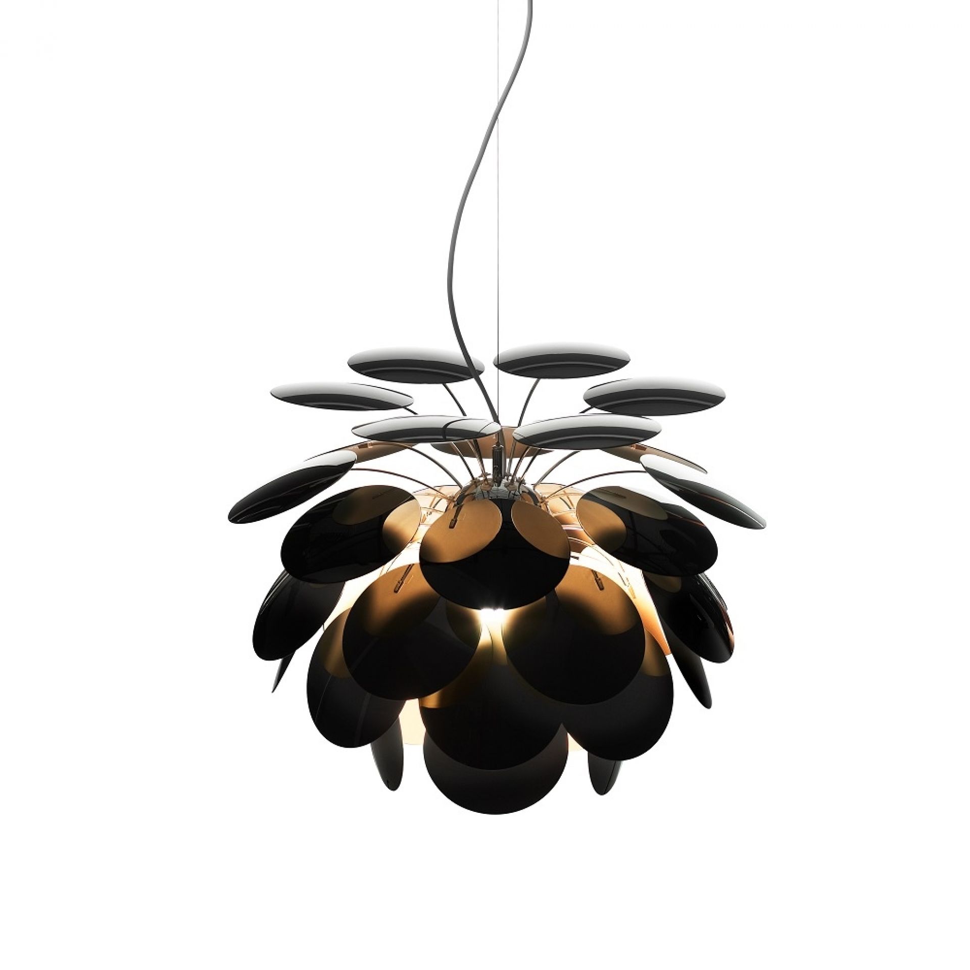 Discocó 88 Pendelleuchte in Schwarz und Gold von Marset, moderne Designerlampe.